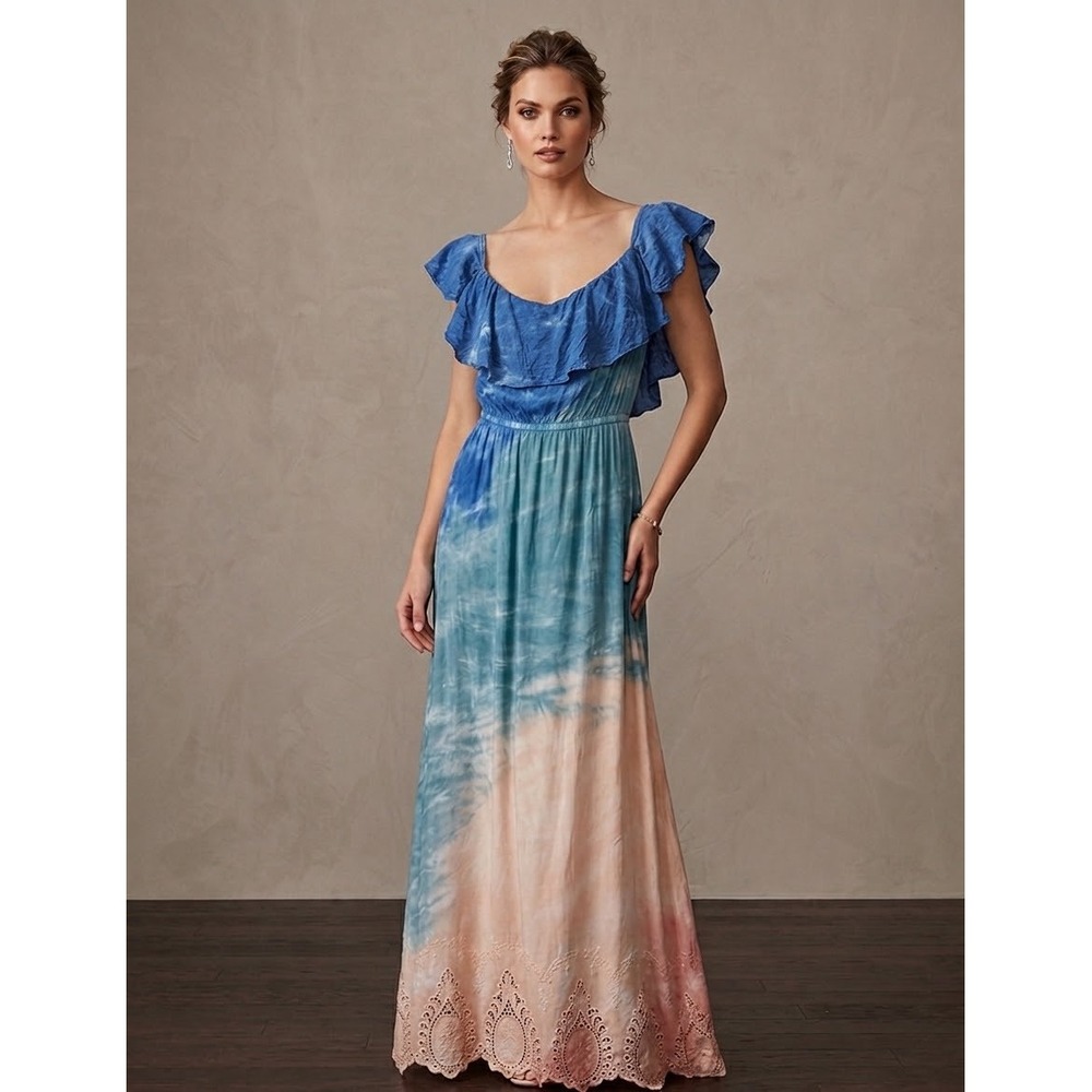 Young Fabulous & Broke Brooklyn Maxi Dress Women Large Blue Peach Excellent